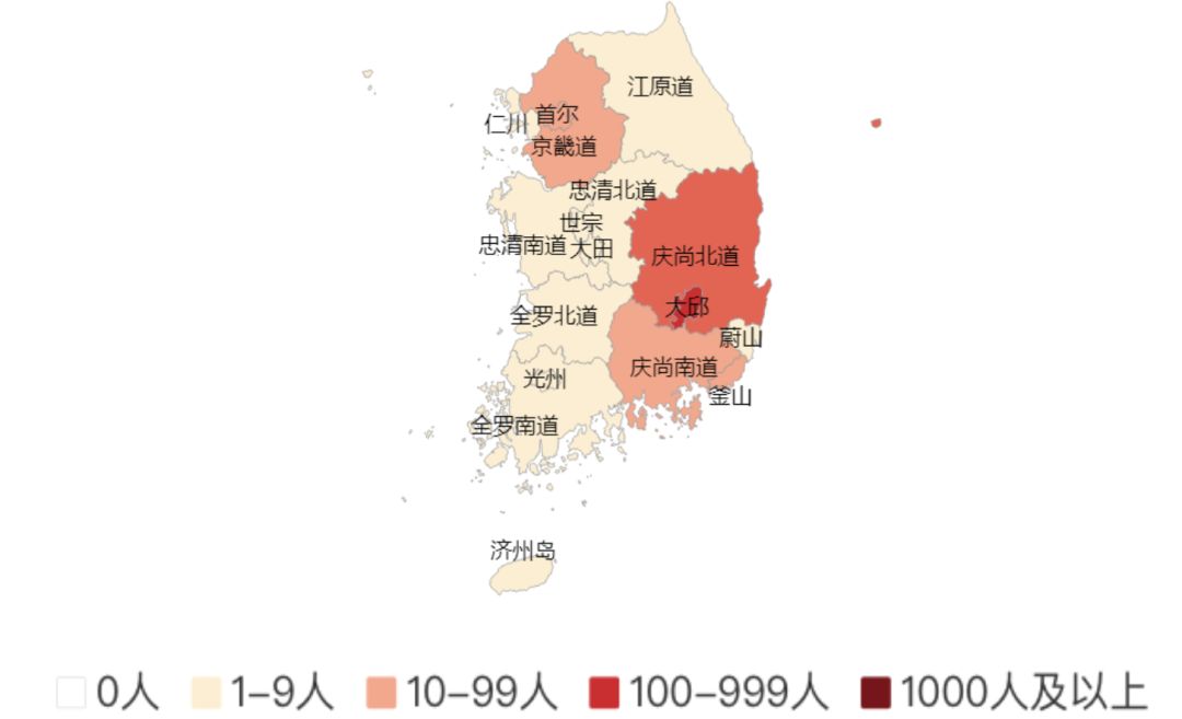 韩国疫情地图最新图片